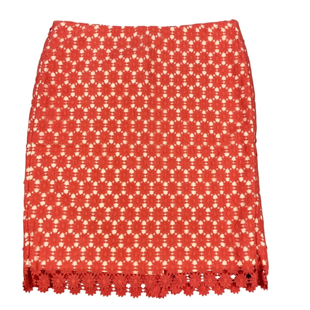 Talbots Coral Red Floral Lace Eyelet Pencil Skirt Womens 6P